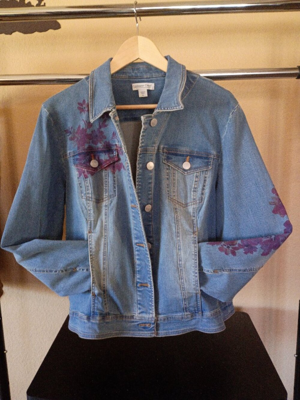 NEW Floral Stretch Denim Jacket XL